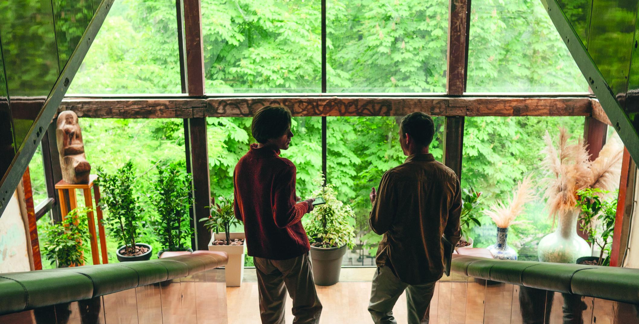 Two individuals in a building