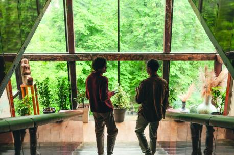 Two individuals in a building